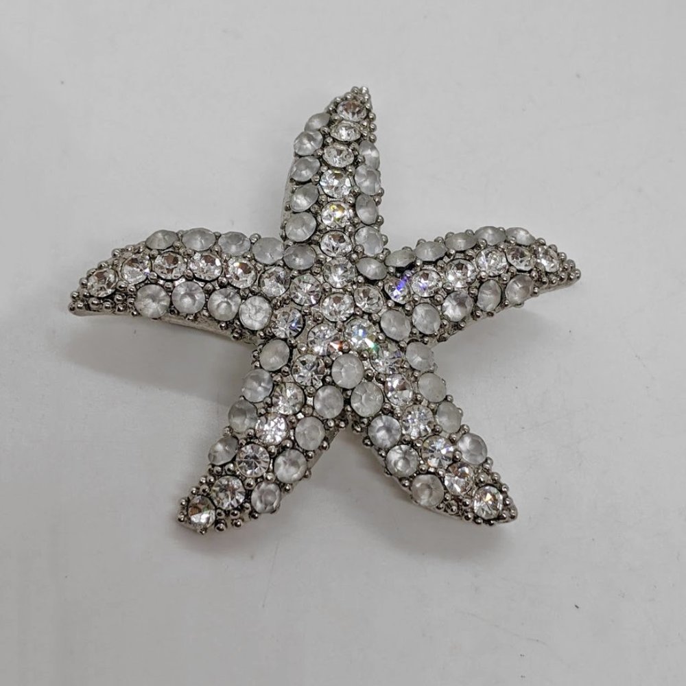 Vintage Silver Tone Pave Rhinestone Starfish Pin Brooch
